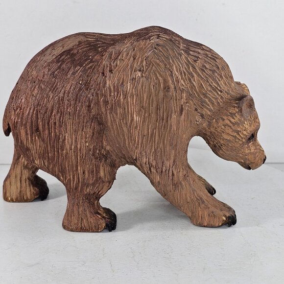 Hand-Carved Wooden Bear Figurine Decor Brown Grizzly Folk Art *FLAWS* Wildlife - Picture 5 of 10